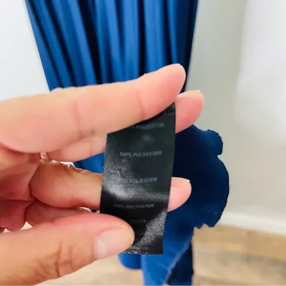 ASOS blue navy pleated tank cross wedding evening stretchy maxi dress 6 - Picture 8 of 9